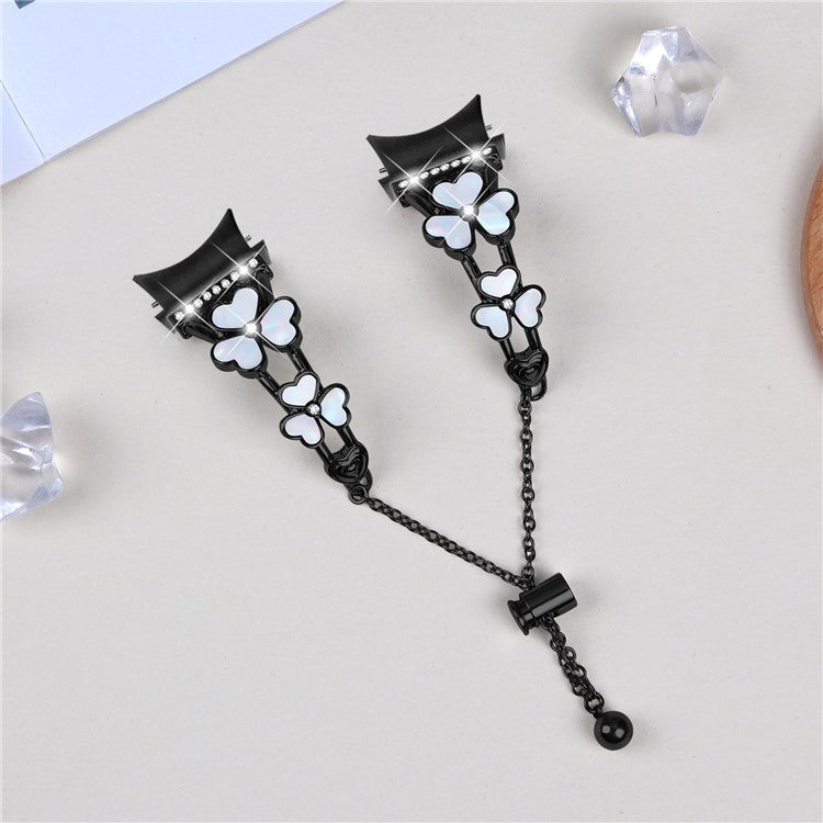 Watch Band with Quick Release Connector for Samsung	Galaxy Watch6 40mm 44mm / Watch6 Classic 43mm 47mm Heart Clover Decor Strap - Black