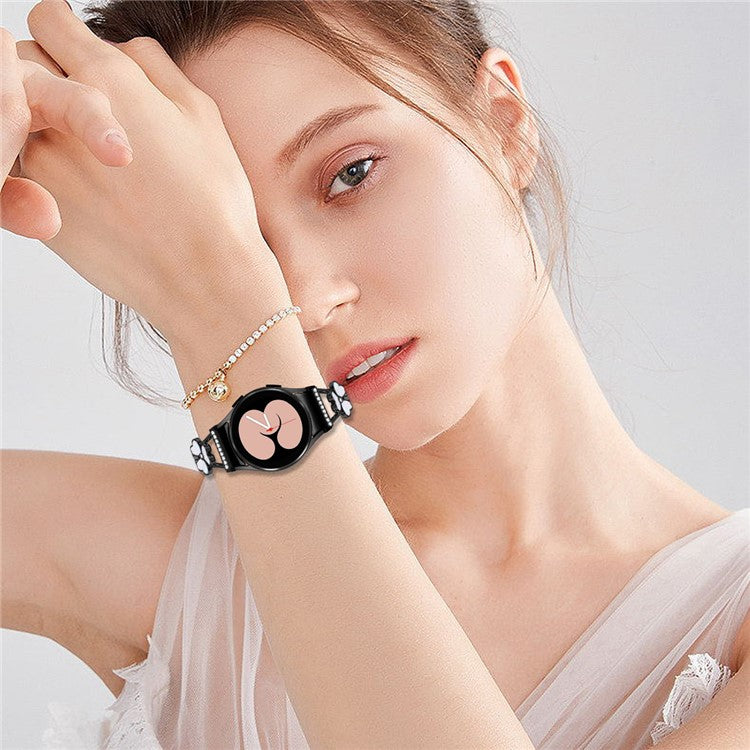 Watch Band with Quick Release Connector for Samsung	Galaxy Watch6 40mm 44mm / Watch6 Classic 43mm 47mm Heart Clover Decor Strap - Black