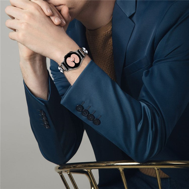 Watch Band with Quick Release Connector for Samsung	Galaxy Watch6 40mm 44mm / Watch6 Classic 43mm 47mm Heart Clover Decor Strap - Black