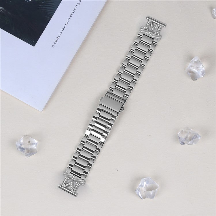 For Verizon Gizmo Watch 3 Band Rhinestones Decor 3-Bead Silver Stainless Steel Watch Strap