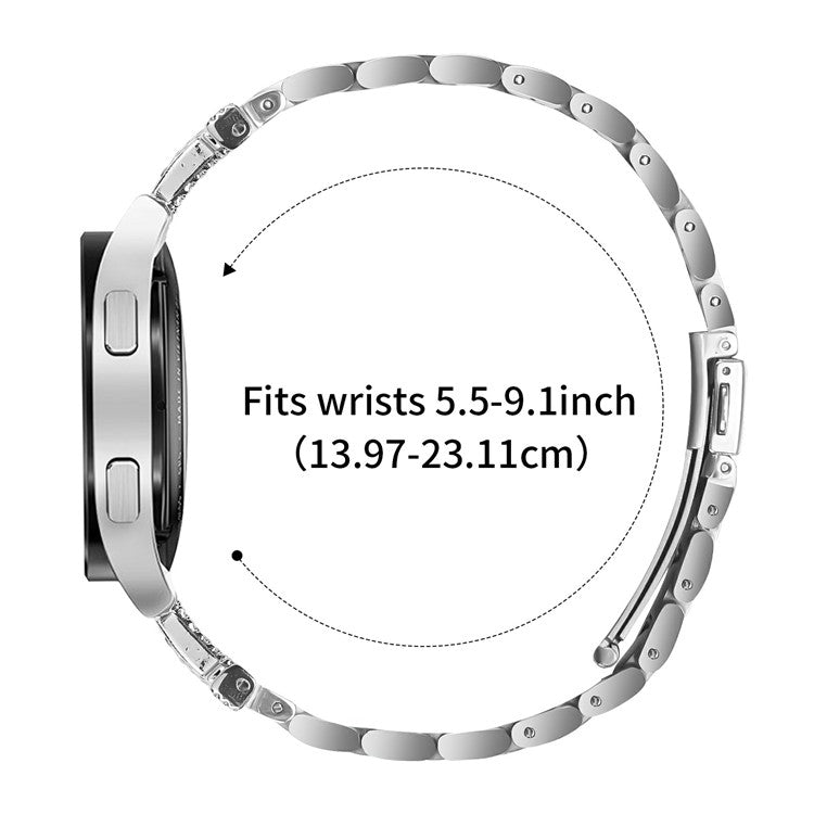 For Verizon Gizmo Watch 3 Band Rhinestones Decor 3-Bead Silver Stainless Steel Watch Strap