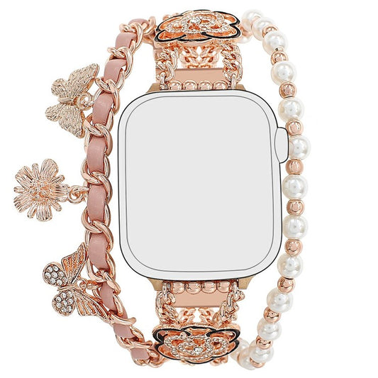 Zinc Alloy Bracelet Strap for Apple Watch Series 10 Ultra 9 8 7 SE 6 5 4 3 2 1 46mm 49mm 45mm 44mm 42mm Flower Butterfly Watch Band - Pink