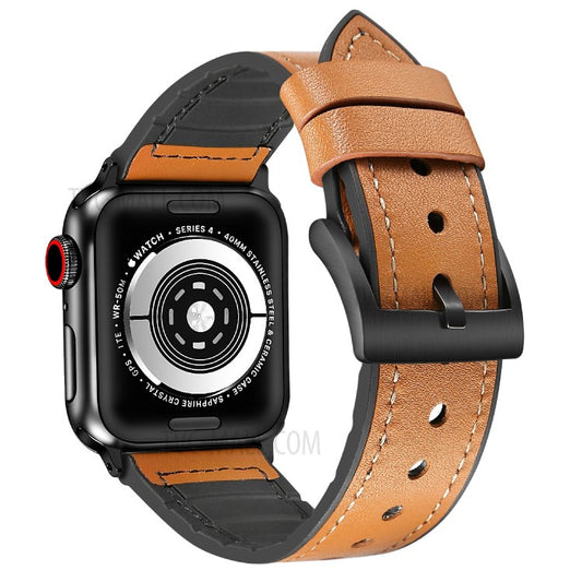 Silicone Leather Coated Watchband Wrist Strap Replacement for Apple Watch Series 10 42mm / 9 8 7 41mm / 6 5 4 SE SE (2022) SE (2023) 40mm / 3 2 1 38mm - Brown