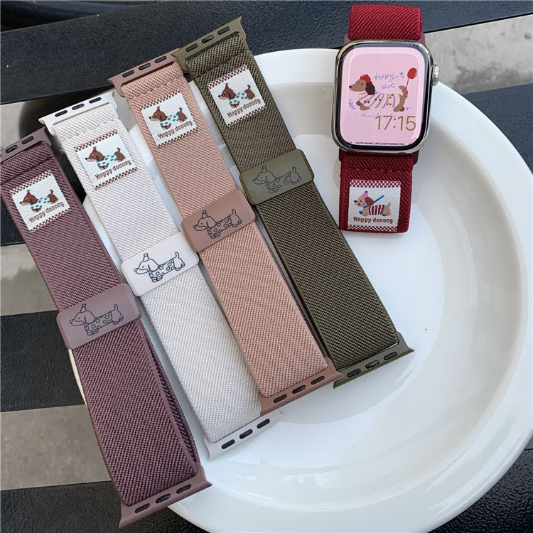 Nylon Strap for Apple Watch Series 10 Ultra 9 8 7 SE 6 5 4 3 2 1 46mm 49mm 45mm 44mm 42mm Dog Pattern Magnetic Buckle Watch Band - Olive Green