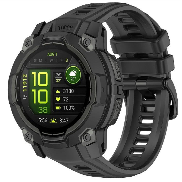 22mm Silicone Strap For Garmin Instinct 3 Solar  /  Instinct 3 AMOLED 45mm Replacement Watch Band - Black