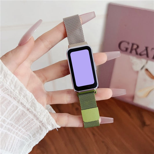 Watch Band For Huawei Band 10  /  9  /  8 Gradient Milanese Loop Stainless Steel Strap - Gold  /  Green