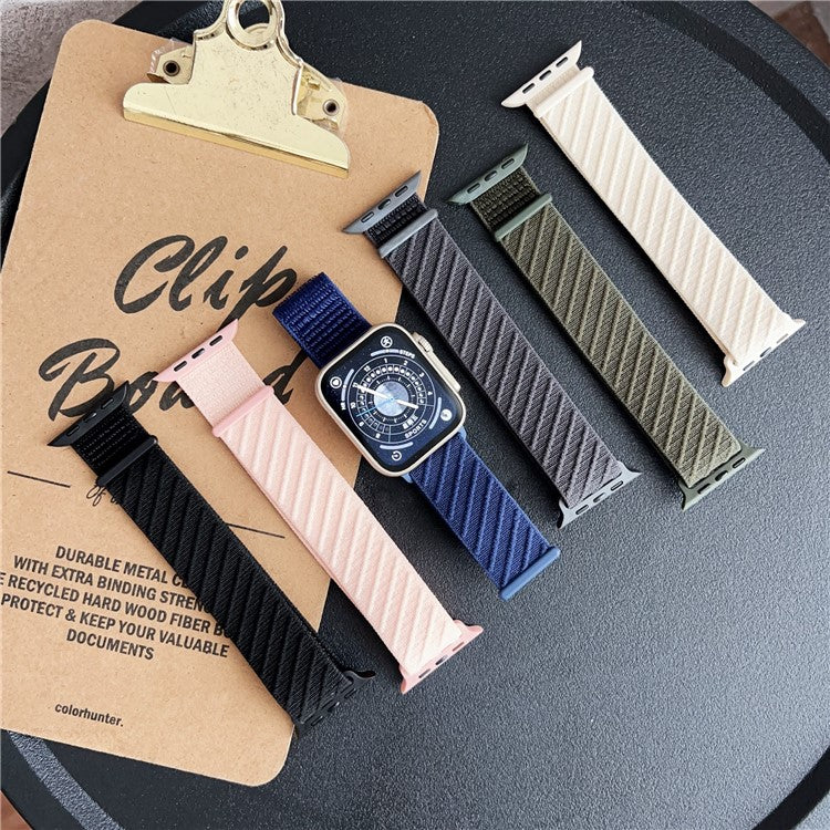 Watch Band for Apple Watch Series 10 Ultra 9 8 7 SE 6 5 4 3 2 1 46mm 49mm 45mm 44mm 42mm Diagonal Stripes Adjustable Nylon Strap - Beige