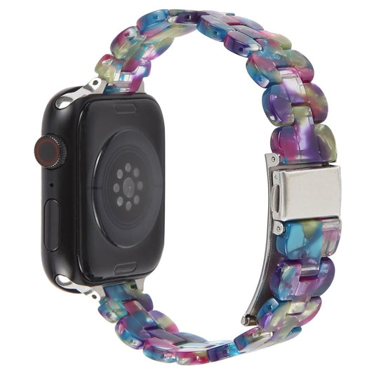 12mm Resin Watch Strap for Apple Watch Series 10 Ultra 9 8 7 SE 6 5 4 3 2 1 46mm 49mm 45mm 44mm 42mm Replacement Slim Wrist Band - Purple+Green