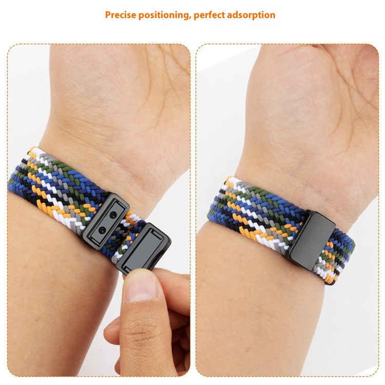22mm Universal Wrist Strap Magnetic Buckle Nylon Braided Smart Watch Band - Black
