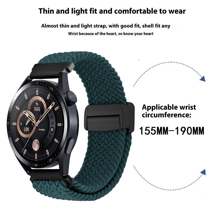 22mm Universal Wrist Strap Magnetic Buckle Nylon Braided Smart Watch Band - Black