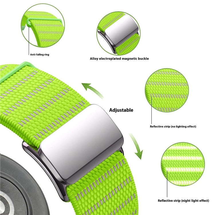 18mm Universal Wrist Strap Reflective Nylon Magnetic Buckle Watch Band - Green