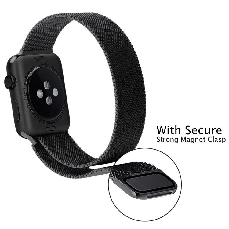 JLT Magnetic Milanese Stainless Steel Watch Band Wrist Strap for Apple Watch Series 10 42mm / 9 8 7 41mm / 6 5 4 SE SE (2022) SE (2023) 40mm / 3 2 1 38mm  - Black