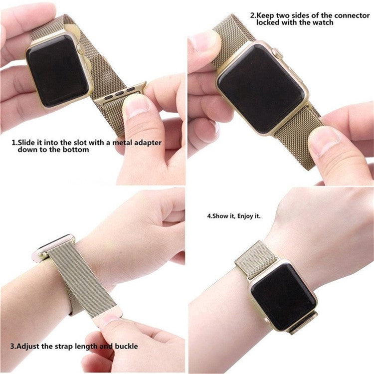 JLT Magnetic Milanese Stainless Steel Watch Band Wrist Strap for Apple Watch Series 10 42mm / 9 8 7 41mm / 6 5 4 SE SE (2022) SE (2023) 40mm / 3 2 1 38mm  - Black