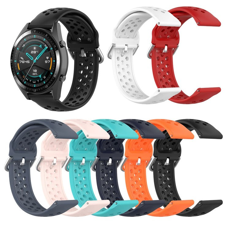 Universal 22mm Width Air Holes Silicone Watch Band Replacement for Huawei Watch 3 / 3 Pro / Samsung Amazfit Watch Etc - Black