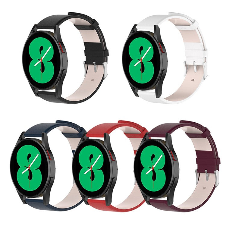 20mm Genuine Leather Smart Watch Band for Samsung Galaxy Watch6 40mm 44mm / Watch6 Classic 43mm 47mm / Watch 5 40mm 44mm / 5 Pro 45mm / Watch4 40mm 44mm - Black