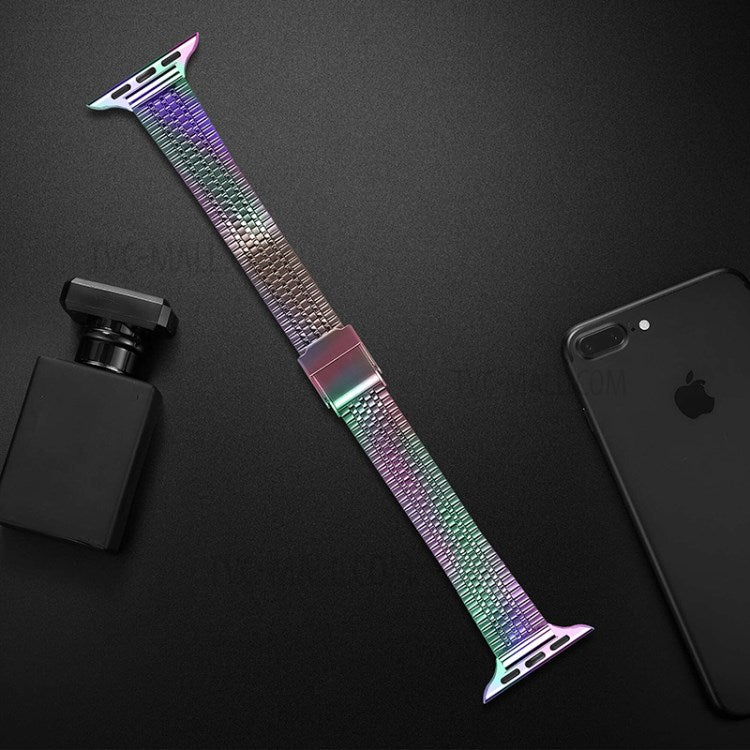 14mm Seven Beads Stainless Steel Watch Band Replacement Strap with Durable Clasp for Apple Watch Series 8 41mm / Series 7 41mm / SE 44mm / SE (2022) 44mm / 6 / 5 / 4 40mm / Series 3 / 2 / 1 38mm - Colorful