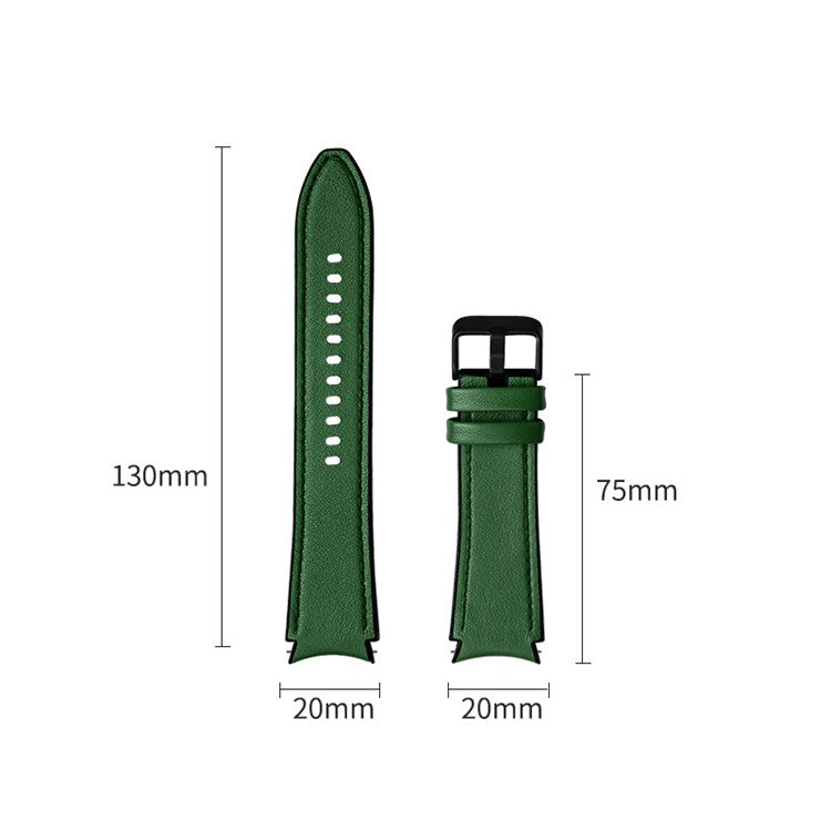 20mm Adjustable Leather Watch Band Strap for Samsung Galaxy Watch6 40mm 44mm / Watch6 Classic 43mm 47mm / Watch 5 40mm 44mm / 5 Pro 45mm / Watch4 40mm 44mm - Dark Green