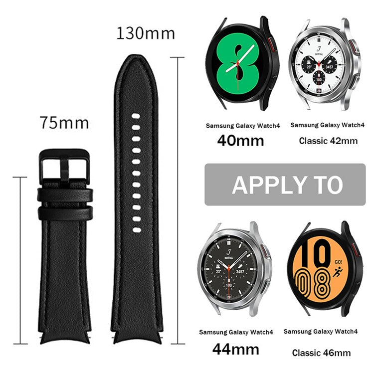 20mm Adjustable Leather Watch Band Strap for Samsung Galaxy Watch6 40mm 44mm / Watch6 Classic 43mm 47mm / Watch 5 40mm 44mm / 5 Pro 45mm / Watch4 40mm 44mm - Dark Green