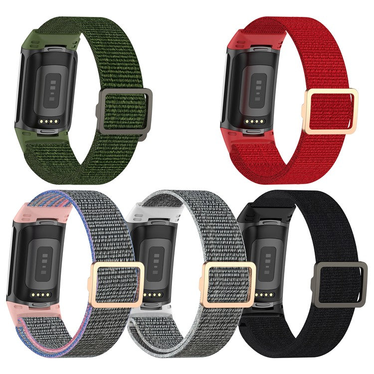 Adjustable Waterproof Smart Watch Band Elastic Nylon Replacement Straps for Fitbit Charge 6 / 5 - Green