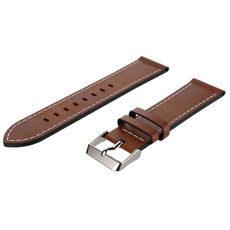 20mm Leather Watch Band with Adjustable Buckle Wrist Strap for Samsung Galaxy Watch6 40mm 44mm / Watch6 Classic 43mm 47mm / Watch 5 40mm 44mm / 5 Pro 45mm / Watch4 40mm 44mm - Brown