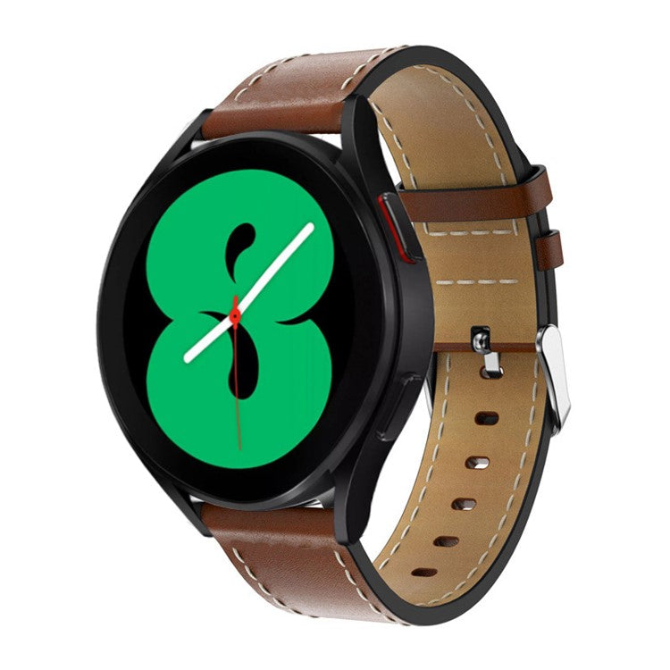 20mm Leather Watch Band with Adjustable Buckle Wrist Strap for Samsung Galaxy Watch6 40mm 44mm / Watch6 Classic 43mm 47mm / Watch 5 40mm 44mm / 5 Pro 45mm / Watch4 40mm 44mm - Brown