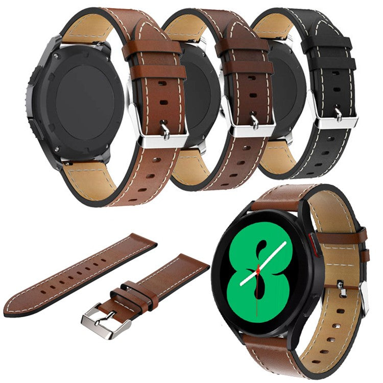 20mm Leather Watch Band with Adjustable Buckle Wrist Strap for Samsung Galaxy Watch6 40mm 44mm / Watch6 Classic 43mm 47mm / Watch 5 40mm 44mm / 5 Pro 45mm / Watch4 40mm 44mm - Brown
