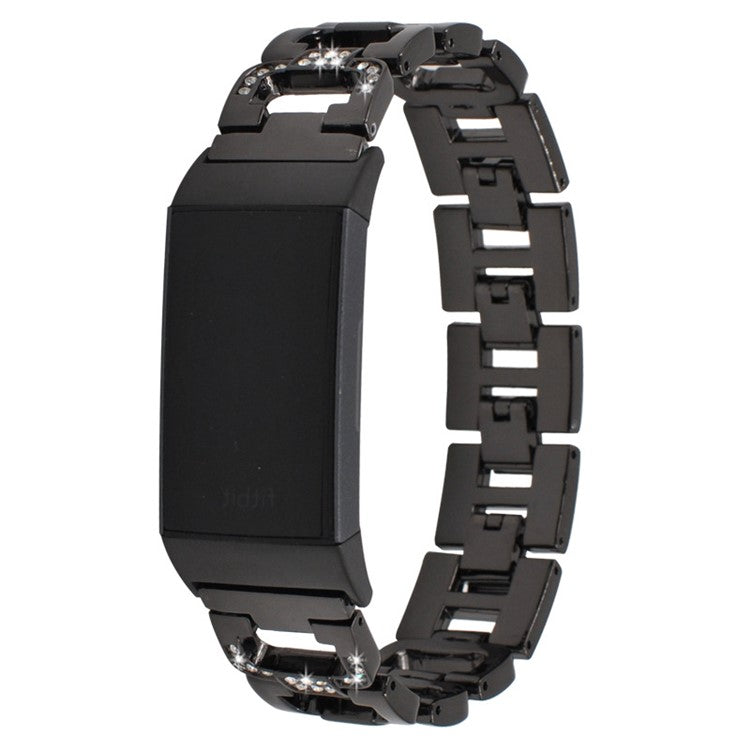Durable Rhinestones Decor Aluminum Alloy Replacement Smart Watch Band Wrist Strap for Fitbit Charge 6 / 5 - Black