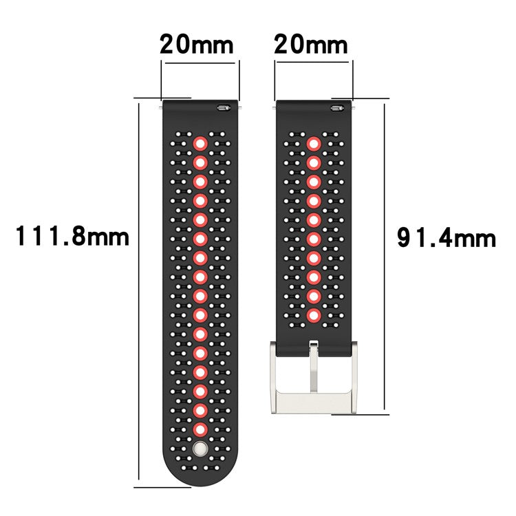 20mm Bi-color Silicone Watch Strap Wristband for Huawei Watch GT3 42mm/Samsung Galaxy Watch 42mm - Black/Lime