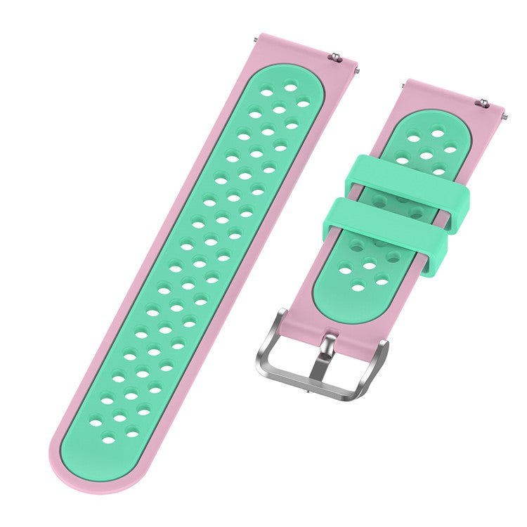 22mm Breathable Dual Color Silicone Watch Strap Wristband with Multiple Holes Design for Huawei Watch GT3 46mm/Samsung Gear S3 Frontier/Classic - Pink/Teal
