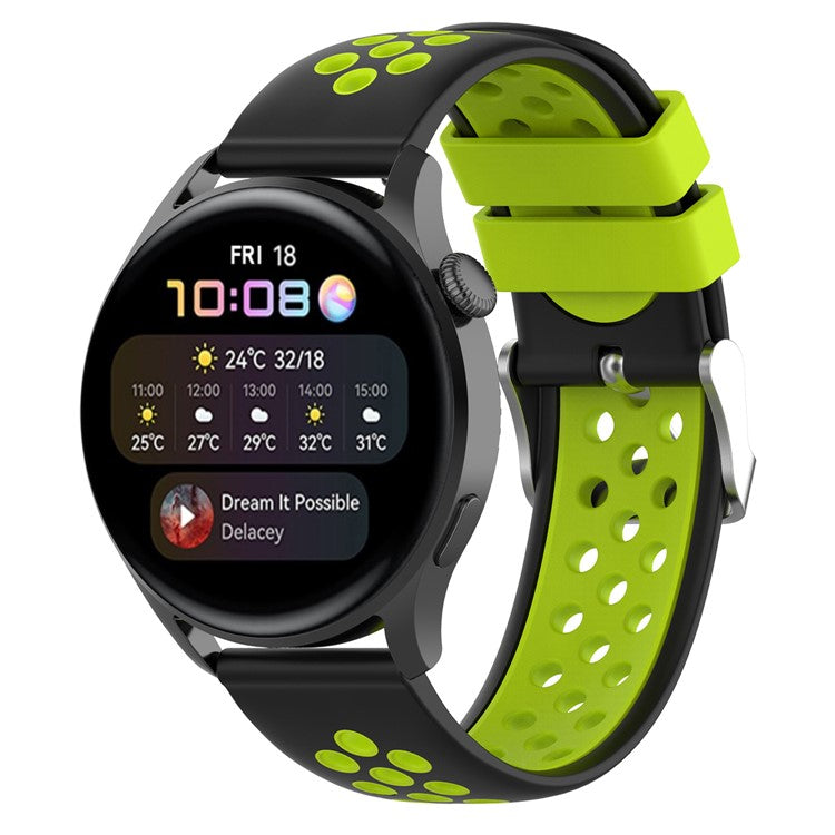 22mm Breathable Dual Color Silicone Watch Strap Wristband with Multiple Holes Design for Huawei Watch GT3 46mm/Samsung Gear S3 Frontier/Classic - Black/Green