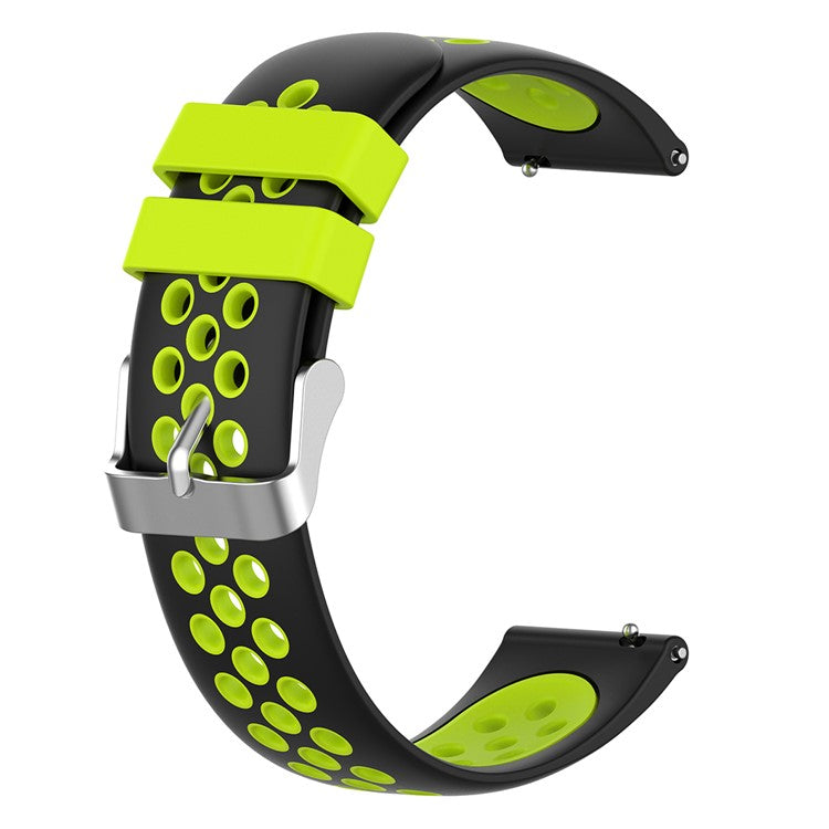 22mm Breathable Dual Color Silicone Watch Strap Wristband with Multiple Holes Design for Huawei Watch GT3 46mm/Samsung Gear S3 Frontier/Classic - Black/Green