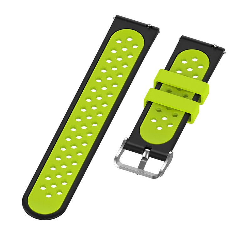 22mm Breathable Dual Color Silicone Watch Strap Wristband with Multiple Holes Design for Huawei Watch GT3 46mm/Samsung Gear S3 Frontier/Classic - Black/Green