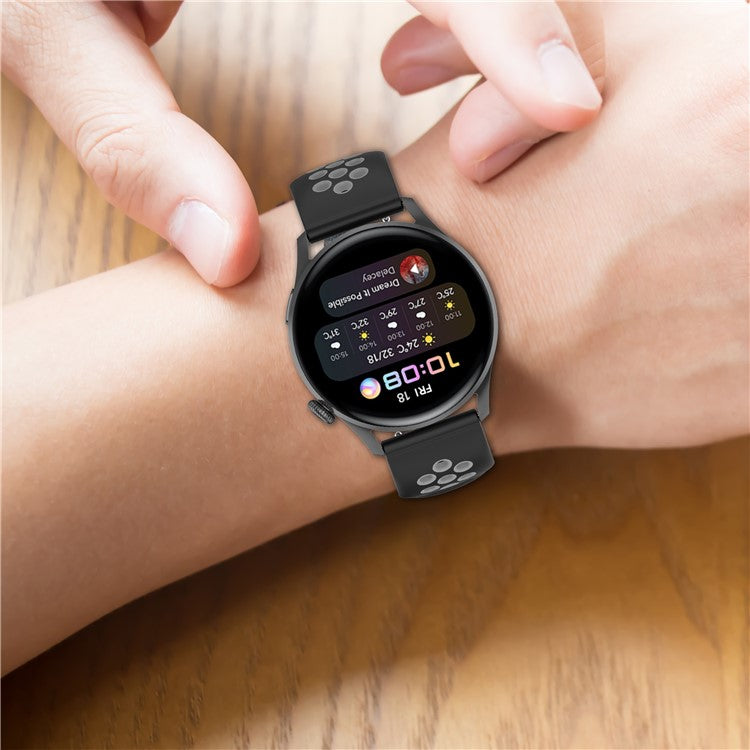 22mm Breathable Dual Color Silicone Watch Strap Wristband with Multiple Holes Design for Huawei Watch GT3 46mm/Samsung Gear S3 Frontier/Classic - Black/Green