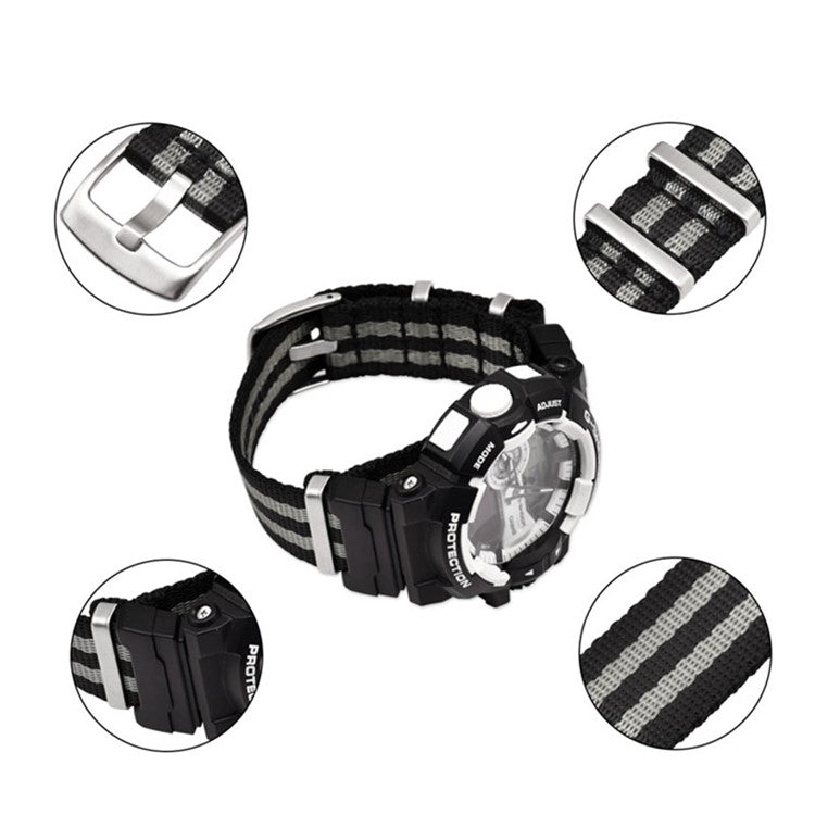 3 Watch Band Loop Watch Strap Replacement Nylon Canvas Watch Band for Casio GA-110/G-8900/DW-5600 - Black+Red+Green Stripe