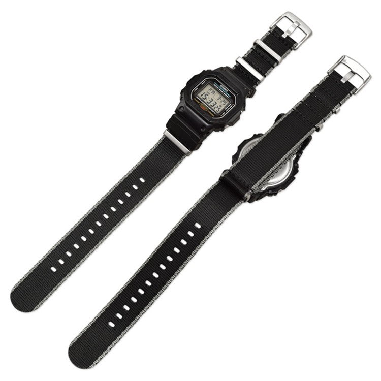 3 Watch Band Loop Watch Strap Replacement Nylon Canvas Watch Band for Casio GA-110/G-8900/DW-5600 - Black+Red+Green Stripe