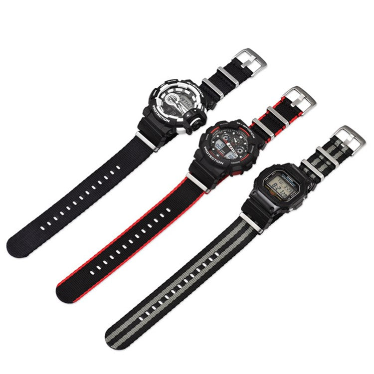 3 Watch Band Loop Watch Strap Replacement Nylon Canvas Watch Band for Casio GA-110/G-8900/DW-5600 - Black+Red+Green Stripe