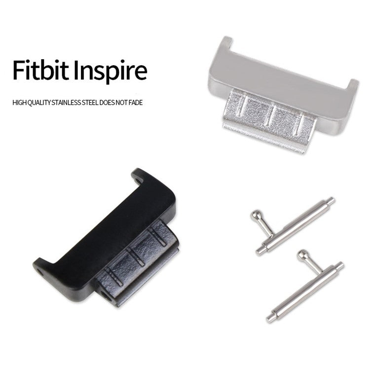 1 Pair 14mm Stainless Steel Watch Strap Band Connector Adapter for Fitbit Inspire/Fitbit Inspire HR - Black
