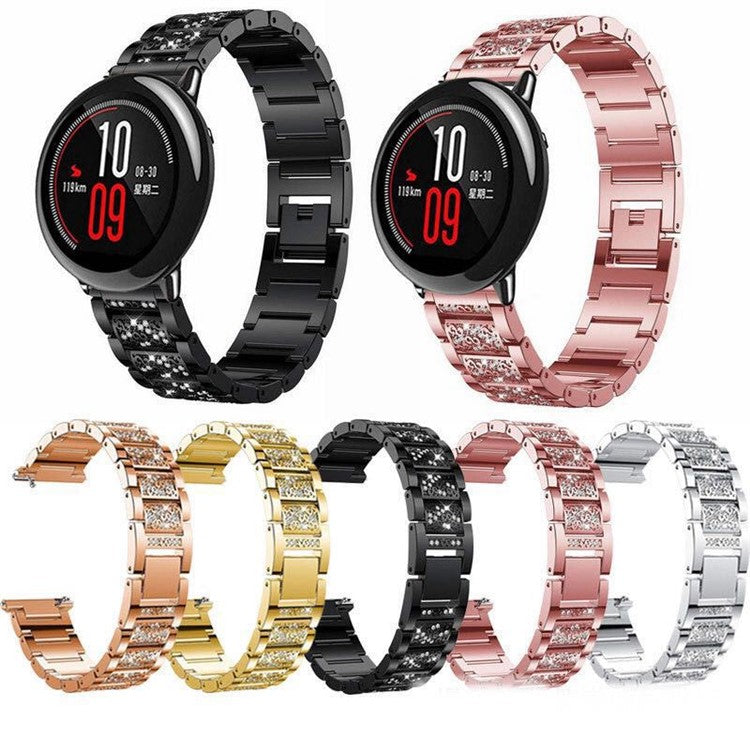 18mm 3-beads Rhinestone Decor Smart Watch Strap Metal Wrist Band for Garmin Venu 2S/Vivoactive 4S - Gold