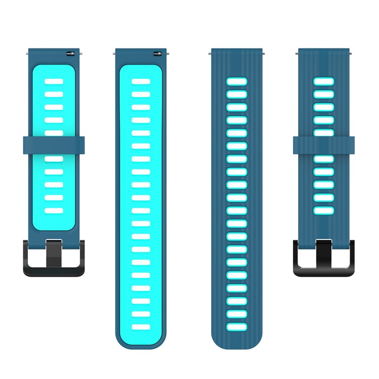 20mm Stripes Design Bi-color Silicone Soft Watch Band Adjustable Wrist Strap for Huawei Watch GT3 42mm/Samsung Galaxy Watch4 40mm/44mm - Blue/Teal
