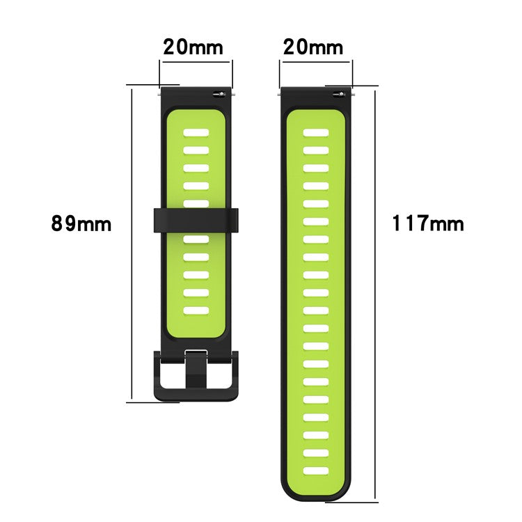 20mm Stripes Design Bi-color Silicone Soft Watch Band Adjustable Wrist Strap for Huawei Watch GT3 42mm/Samsung Galaxy Watch4 40mm/44mm - Blue/Teal