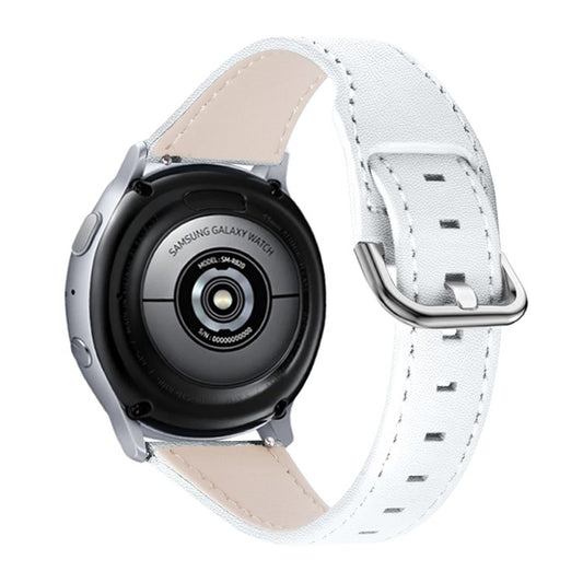 For LG Watch Sport Wear-resistant Cowhide Leather Watch Band Watch Strap with Stainless Steel Buckle - White