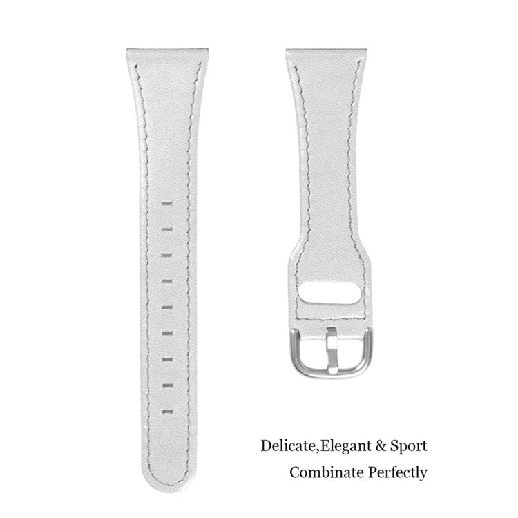 For LG Watch Sport Wear-resistant Cowhide Leather Watch Band Watch Strap with Stainless Steel Buckle - White