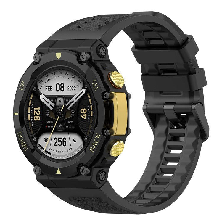 For Huami Amazfit T-Rex 2 Strap Replacement Universal 22mm Silicone Watch Band - Black