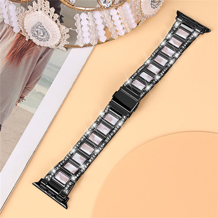 For Apple Watch Series 10 42mm / 9 8 7 41mm / 6 5 4 SE SE (2022) SE (2023) 40mm / 3 2 1 38mm Stainless Steel Watch Band Bling Rhinestone Resin Bracelet Strap Replacement - Black / Pink Mix