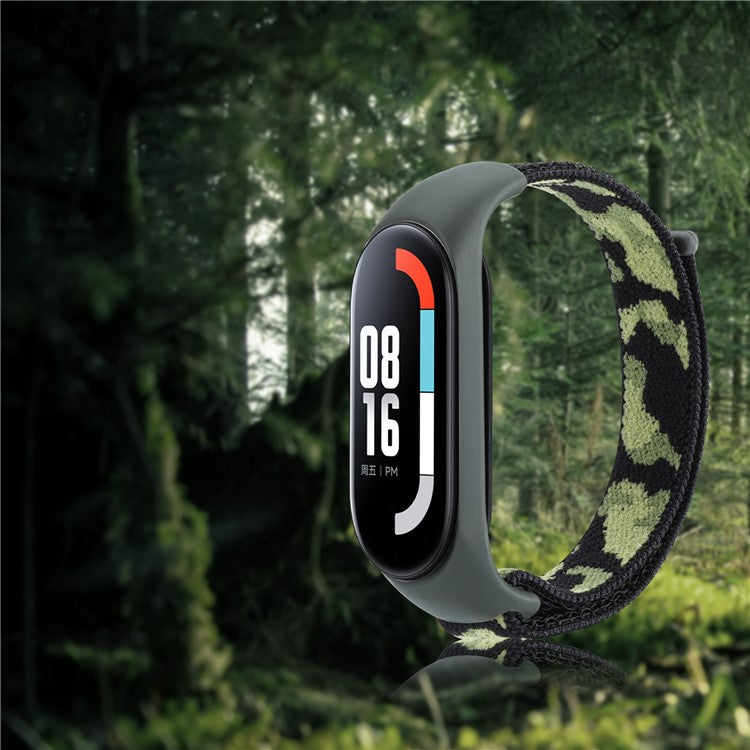 For Xiaomi Mi Band 5 / 6 / 7 Camouflage Nylon Adjustable Smart Watch Strap Replacement Wrist Band - Cyan