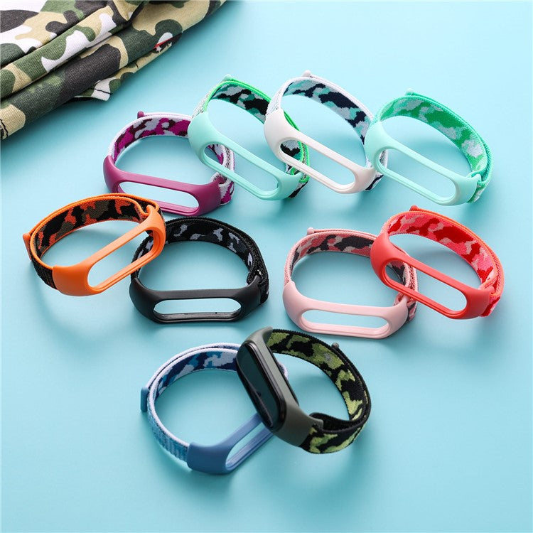 For Xiaomi Mi Band 5 / 6 / 7 Camouflage Nylon Adjustable Smart Watch Strap Replacement Wrist Band - Cyan
