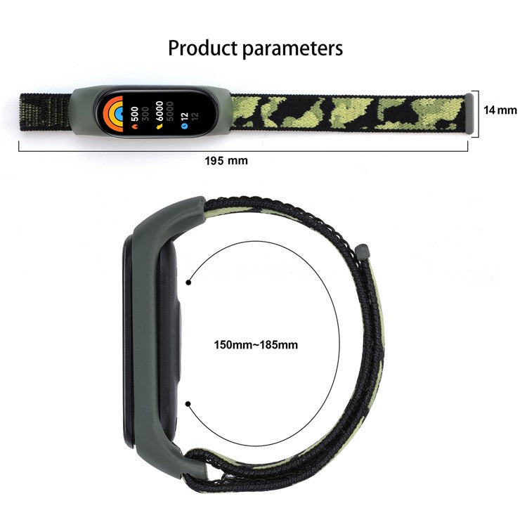 For Xiaomi Mi Band 5 / 6 / 7 Camouflage Nylon Adjustable Smart Watch Strap Replacement Wrist Band - Cyan