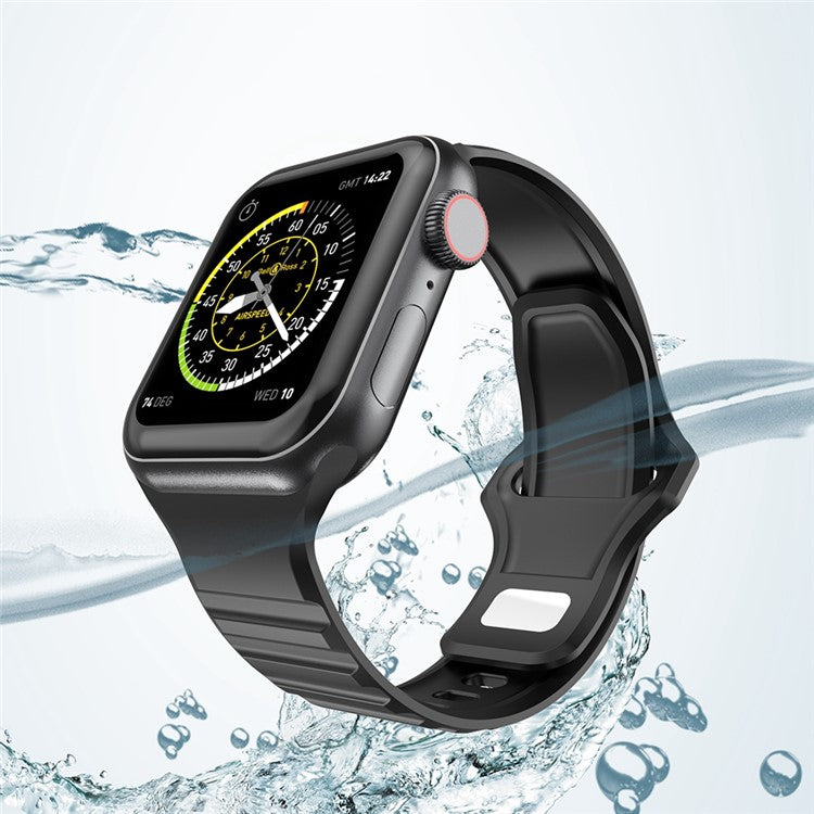For Apple Watch Series 10 42mm / 9 8 7 41mm / 6 5 4 SE SE (2022) SE (2023) 40mm / 3 2 1 38mm Stripe Design Silicone Smartwatch Band Replacement Wrist Strap - Yellow