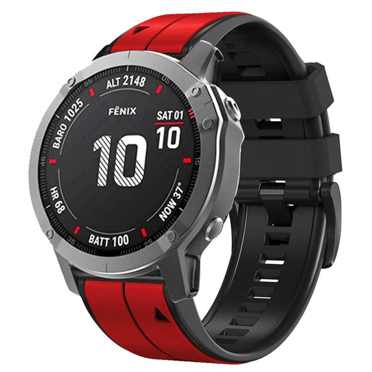 For Garmin Tactix 7 Pro / Fenix 7X / Fenix 6X Pro Silicone Wrist Strap Replacement Dual Color Smart Watch Band 26mm - Red / Black