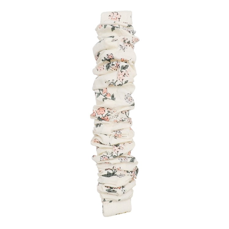 For Fitbit Versa 4 / Sense 2 Elastic Scrunchie Watch Band Fabric Pattern Printed Hair Band Strap Bracelet - Milky White / Honeysuckle